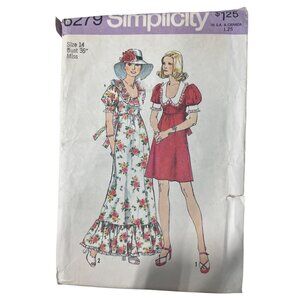 70s Simplicity 6279 Misses Dress Sewing Pattern Size 14 Bust 36" Vintage UNCUT